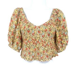 Floral Y2K Milkmaid Crop Top Sz S Cottage Boho Indie Fall Smock Festival Ripcurl